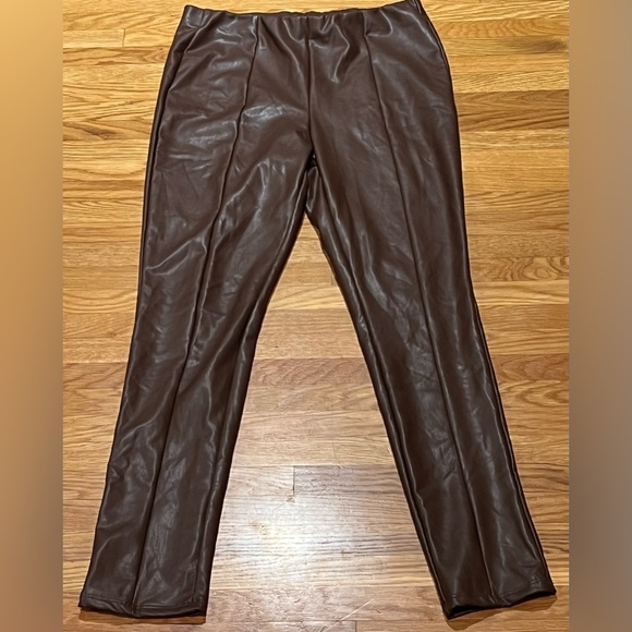 Haute Monde Pants - Women’s Haute Monde Soft Faux Brown Leather Pants Leggings Size Large